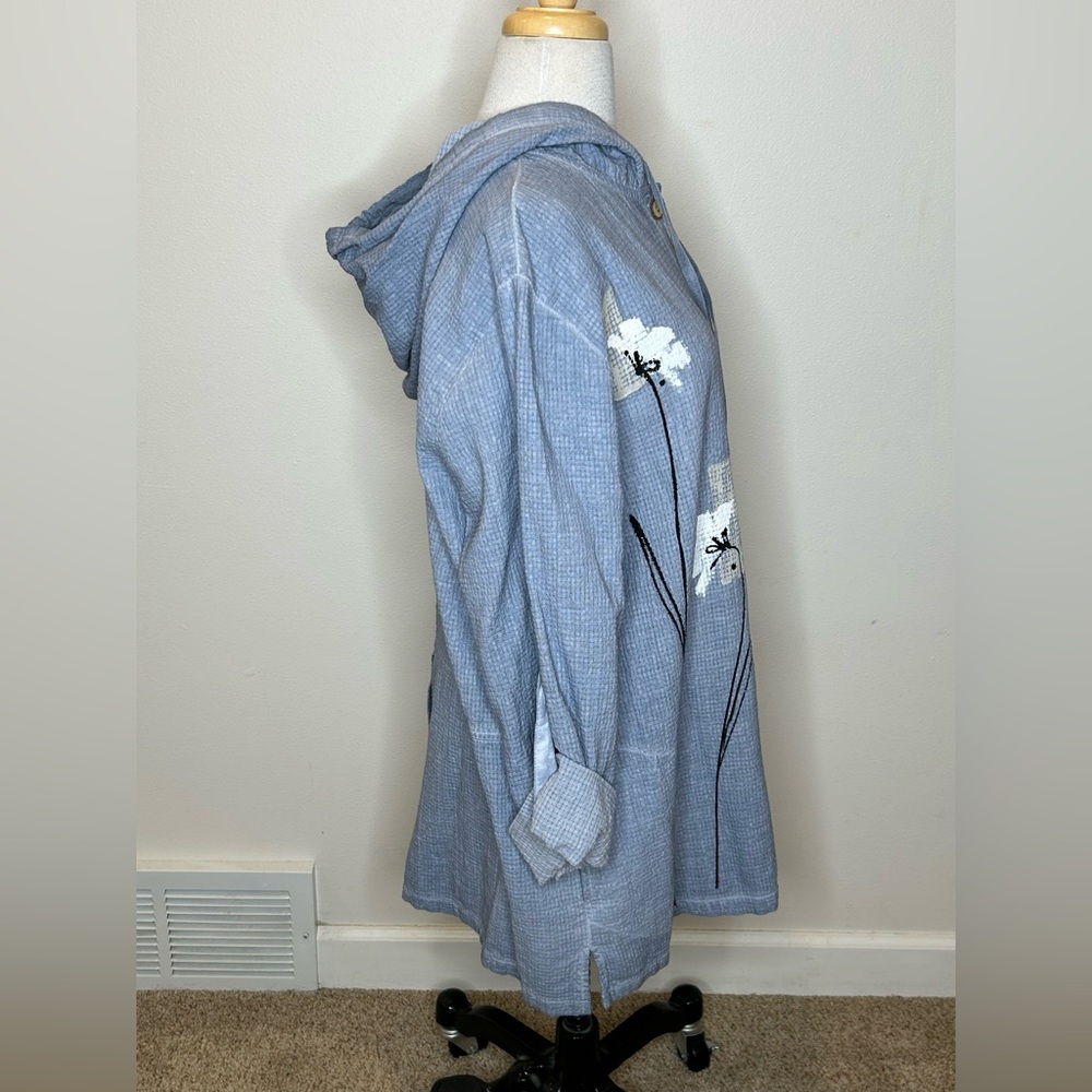 Focus Casual Life Light Blue Hooded Button-Down HP Floral Jacket Coat Size L - Picture 3 of 8